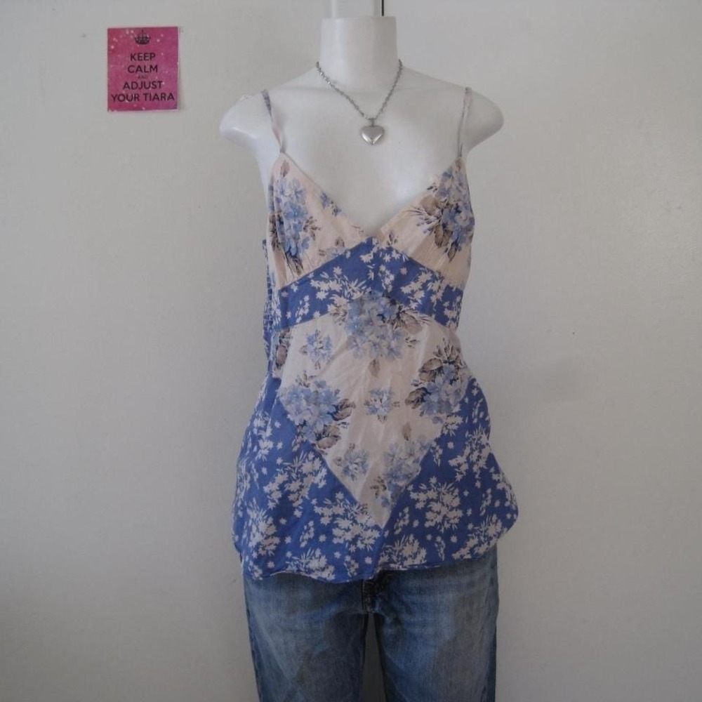 Y2k Guess Vintage Blue & White Floral Lace babydoll Cami - Picture 6 of 7